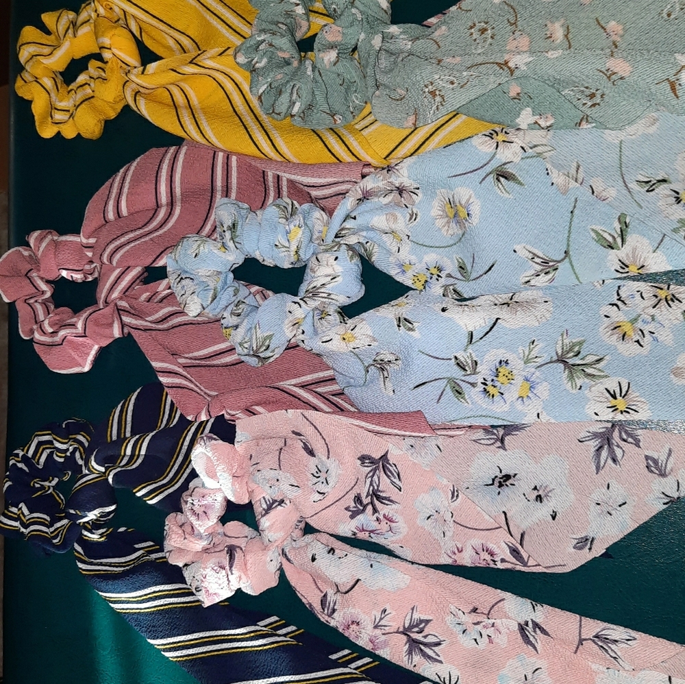 Hair Scrunchie Ribbons/Scarves 6-Pack